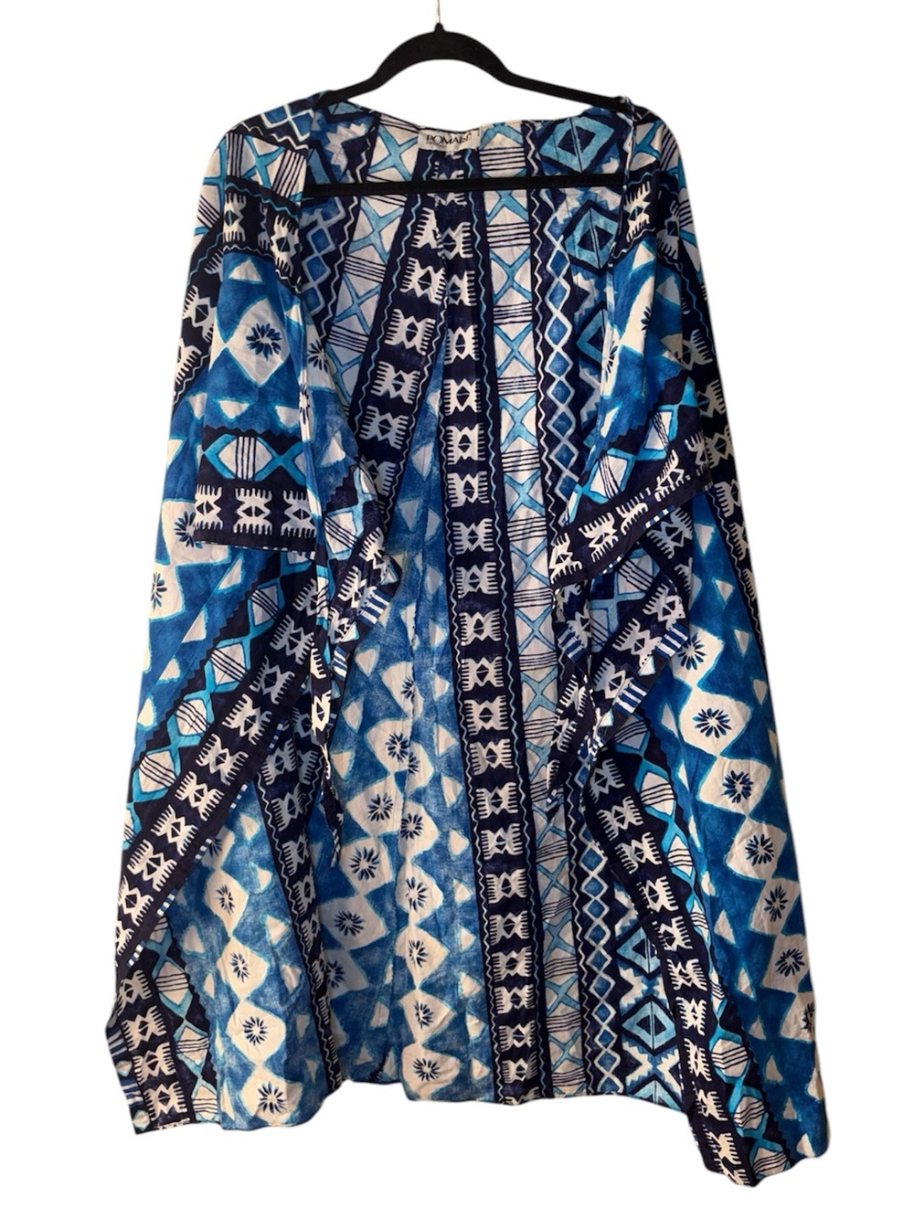 Pomare Hawaii Vintage Wrap Dress Blue Tribal Print Boho Resort‎